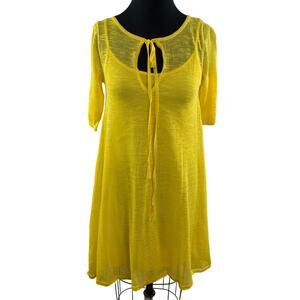 Calvin Klein Yellow Overlay Short Sleeve Sheer Dress Size S/M?